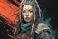 Placeholder: front facing portrait illustration of a grunge armored female , beaded dreadlock hair, cyberpunk vampire mercenary wearing an ancient ornate japanese kitsune mask , and shemagh, highly detailed with gritty post apocalyptic textures, caught in a cosmic maelstrom of swirling gases , finely detailed facial features and hair, in the graphic novel style of Bill Sienkiewicz, and Jean Giraud Moebius, ink wash and watercolor with realistic light and shadow