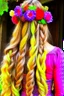 Placeholder: Princess Rapunzel's hair braided and decorated with flowers is beautiful and charming