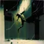 Placeholder: Minimal abstract oil painting of a falling person limbs sinew. Amongst concrete fragments brutalist architecture and hanging wires illuminated at night. In the style of Justin Mortimer and Phil Hale and Ashley Wood