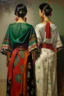 Placeholder: 2 mexican woman painting neoclassism standing from the back