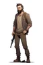 Placeholder: man, beard, brown hair, illustration, looking serious, full body, standing, mean,, looking sideways, holding a riffle