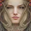 Placeholder: portrait,"Insanely detailed photograph of a beautiful nordic vestal priestess,gorgeous clean face, highly intricate dress,intricately designed colorful flowers in hair,elegant, highly detailed hair, digital painting, artstation, concept art, smooth, sharp focus, illustration, art by artgerm and greg rutkowski and alphonse mucha, 8 k,looking downward,album cover art,fantasy