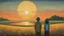 Placeholder: Two happy friends watching the sunset in art brut style by Duy Huynh