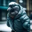 Placeholder: A pigeon wearing a puffy jacket