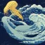 Placeholder: An astronaut floating in space surrounded by a halo of glowing jellyfish, done in the style of Hokusai's The Great Wave off Kanagawa