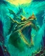 Placeholder: 90's TCGn retro fantasy art of a sea monster under the water