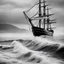 Placeholder: tallship,minimalist, cool, clinical, urban, iconic, conceptual, sparse, black and white, rough seas,cloudy,stormy,