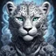 Placeholder: A striking and complex portrait in Pixar animation style of a snow leopard, infused with elements of H.R.Giger's biopunk craftsmanship. Cybernetic fractals meld seamlessly with the forms of the animal, creating a fusion of natural and artificial that blur the lines between the two. In the background, cybernetic flowers bloom under the gentle rays of a sun, casting a warm glow to the scene on a misty evening. This dramatic reinterpretation of wildlife borrows the imaginative detail from artists T