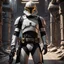 Placeholder: star wars bald male corellian pilot wearing pearlescent black and gunmetal grey First Order special forces heavy assault stealth commando armor and helmet with gold trim inside the jedi temple, hyperdetailed, dynamic lighting, hyperdetailed background, 8k resolution, volumetric lighting, light skin, fully symmetric details