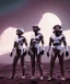 Placeholder: Ultra Realistic retro sci-fi movie scene, waist up view portrait, 3 clones blonde women, sweet young Kate moss face, perfect iris, glow eyes, face makeup. Mars and martians background, Retro sci-fi style, helmet, tight latex coat, fog, rain, soft color, highly detailed, unreal engine 5, ray tracing, RTX, lumen lighting, ultra detail, volumetric lighting, 3d, finely drawn, high definition, high resolution.