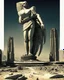 Placeholder: view of a futuristic the permanent in a post atomic catastrophic way, with lots of buildings in ruins, but still with the the status of phoenix" statue in Egypt intact