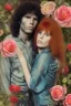 Placeholder: Jim Morrison and Pamela Courson ,music, ignoreNSFW, watermark, bohemian style , blurry,beautiful,elegant,roses, fantasy by anni dittman