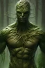 Placeholder: Swamp Thing, character, physically fit, scars, dark hair, dark eyeshadow,black eyes, soft round eyes, 8k resolution, cinematic smooth, intricate details, vibrant colors, realistic details, masterpiece, oil on canvas, smokey background