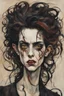 Placeholder: Painting of a deranged and twisted, Goth vampire girl, with highly detailed hair and facial features in the Expressionist style of Egon Schiele, Oskar Kokoschka, and Franz Marc, in muted natural colors