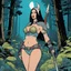 Placeholder: [comics Head Lopper style by Andrew MacLean] Towering Tera Patrick in the enchanted forest