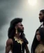 Placeholder: Beautiful black woman with long black hair standing next to white handsome dark haired muscular man, fantasy, ethereal, soft lighting, realistic lighting, HD 8K