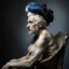 Placeholder: a detailed portrait of old man with a extravagant blue mohawk by edouard bisson, punk rock, oil painting, muted colors, soft lighting