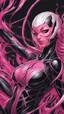 Placeholder: A close picture to Mix between gwenpool and symbiote, symbiote venom in background, pink and black custom, intricate details, highly detailedin in solo leveling shadow art style