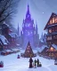 Placeholder: A magical snowy gothic warlock Christmas market with a large Christmas tree and a castle