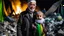 Placeholder: Palestinian old man wears the keffiyeh and the Palestinian dress Carrying a seven small child ,at winter , Destroyed Buildings , with a Explosions, at night