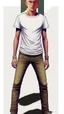 Placeholder: Teen man, blond hair, perfect face, style of tomer hanuka, jeans, white, t-shirt, pompadour