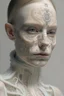 Placeholder: Portrait of a woman, creamy colors, robotic skin, embroidery on skin