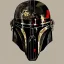 Placeholder: photorealistic the mandalorian helmet with camouflage painting, illustration by <agnes cecile> <Yoji Shinkawa>, ornate and intricate details , soft smooth lighting, concept art, black satin background,