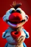 Placeholder: Waist up muppet Portrait, Nicolas maduro muppet doll, mustache, photo studio, red background, unreal engine 5, concept art, art station, ray tracing, lumen lighting, ultra detail, volumetric lighting, 3d.