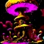 Placeholder: A fantabulous black, yellow, and magenta (((mushroom tower house))) erected atop a (geologic pillar), surrounded by the uncanny imaginative ((( swirling skies))), offset by the stark hues of a (neon-tinged nebulous space scape), within. captured by the hand a skilled master painter with a focus on (softly blurred compositions and voluminous lighting).