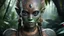 Placeholder: Plano general, hiperrealista, ultra HD, de un alien humanoide mujer, con rasgos mayas, tatuajes tribales, piel cobriza texturizada, cráneo alargado, joyas tribales ojos grandes, almendrados, pupilas redondas y oscuras, nariz pequeña y ancha, fosas nasales pequeñas, labios finos, orejas puntiagudas. fondo de la figura entorno selvático.