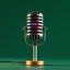 Placeholder: Create small multicoloured music microphone and dark green background