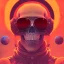 Placeholder: Midjourney style of detailed and intricate skull wearing red sunglasses| wearing cosmonaut suit| portrait and science fiction theme| aurora lighting| nebula and stars| stunning environment| volumetric lighting| vibrant