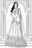 Placeholder: Coloring page for adults of a elegant fashion model woman wearing hindi dress, dynamic poses, full body portrait, thick and clean lines, clean details, no-color, no-turban, no-background, non color, non shading, no-grayscale, dynamic poses, full body portrait, thick and clean lines, clean details, no-color, no-turban, , non background, non color, non shading, no-grayscale, no color hair