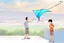 Placeholder: kite started to come down. And, soon it fell down on the terrace of the unknown building. The young son was surprised to see this. He had cut the kite loose of its thread so it can fly higher,