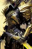 Placeholder: a person with a sword in their hand, very beautiful cyberpunk samurai, shirow masamune, black and golden armor, anime fantasy artwork, bio - mechanical ninja samurai, cyberpunk samurai, masamune, intricate assasin mecha armor, demon samurai warrior, light gold armor, ghostblade, lacquered armor, black and gold armor, demon samurai