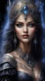 Placeholder: A beautifully mysterious dark princess, with captivating clear eyes, luscious glossy lips, and a shy, enchanting smile. The glittering effects add a touch of magic to the scene, highlighting the intricate details of her regal attire. This stunning portrait, reminiscent of works by Greg Rutkowski, Luis Royo, Susan Boulet, and Josephine Wall, exudes a sense of fantasy and grace. The image, likely a painting, is of exceptional quality, with every element meticulously crafted to enhance the princess