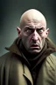 Placeholder: bald scared man in coat