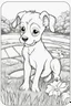 Placeholder: coloring page, puppy on the lawn, cartoon style, thick lines, low detail, no shading