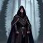 Placeholder: Male, Dark hair, Digital Art, Bow in hand, Hooded Cloak, Dark Forrest background