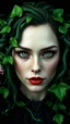 Placeholder: A hyper-realistic close-up portrait of a mysterious woman harley quinn 3D rendering of Expressively detailed and intricate of a hyperrealistic “ human head detailed with organic form”: front view, symetric, green glossy plant vines, anatomy, symmetric, scientific, baroque ornament, single object, vivid colour, black background, cosmic fractals, octane render, 8k post-production, dendritic, artstation: award-winning: professional portrait: atmospheric: commanding: fantastical: clarity: 16k: ultra