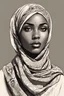 Placeholder: woman wearing a vintage-style hijab, inspired by African culture, hand-drawn illustration