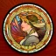 Placeholder: round coaster with stained glass effect, highly detailed, intricate, warm colors, alphonse mucha