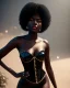 Placeholder: A portrait of a beautiful youthful black woman, wearing a black corset, long black hair, wizard, magical, ethereal, Warm bright lighting. Concept art by wlop. Ultra quality 8k.