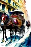 Placeholder: Fiacre, carriage with two horses in Vienna. Aquarell, light colours