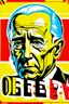 Placeholder: stylized stencil portrait of Joe biden in solid red, beige and (light and dark) blue with the cyrillic word "obey" overlaid on the bottom of the image in yellow