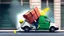 Placeholder: Delivery driver tossing stuff off the delivery truck while screaming on his cellphone