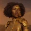 Placeholder: young african woman, short dark hair with golden highlights, ancient ((Egypt)),whole body, ancient armor, lion, golden jewelry, kente, flames as clouds, magnificent, majestic, highly intricate, incredibly detailed, ultra high resolution, complex 3d render,