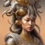 Placeholder: Sango fantasy, fantasy magic, intricate, sharp focus, illustration, highly detailed, digital painting, concept art, matte, art germ and Paul Lewin and Kehinde Wiley, masterpiece silver elephant head bronze Buddha Asian African girl nice breast Hawaiian hair turquoise golden waves