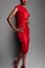 Placeholder: Portrait of a black woman wearing stylish red and silver dress.