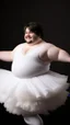 Placeholder: young man, obese; brown hair and fair skin, dancing in a white fluffy tutu. Full character. Elegant pose; HD, Studio shot, realistic.